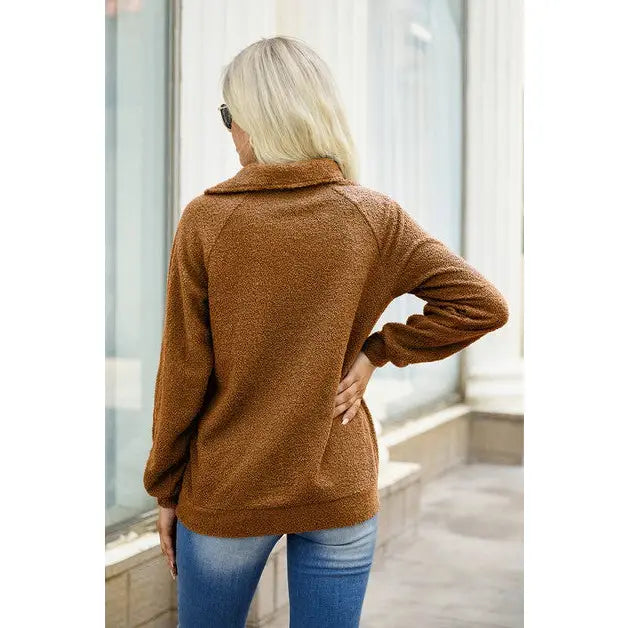 FUZZY HALF SLEEVE PULLOVER - CLEARANCE