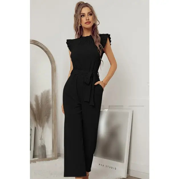 SLEEVELESS RUFFLE JUMPSUIT