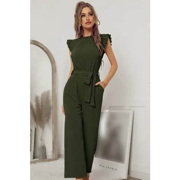 SLEEVELESS RUFFLE JUMPSUIT