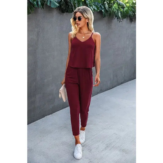 SPAGHETTI STRAP SOLID JUMPSUIT