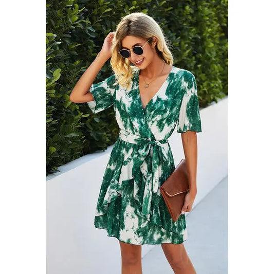 WRAP TIE DYE DRESS - CLEARANCE