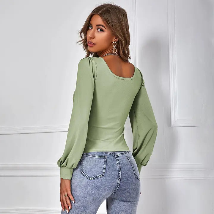 PREORDER - CASUAL PUFFED SLEEVE KNIT TOP