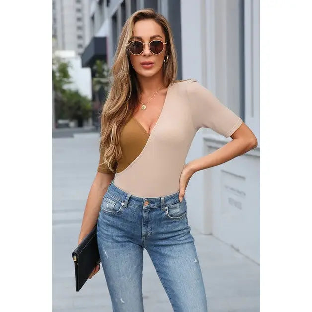 DEEP V-NECK SOLID SLIMP TOP - CLEARANCE